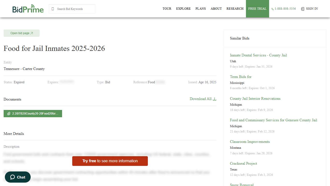 Food for Jail Inmates 2025-2026