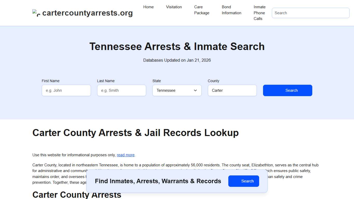 Carter County, TN Arrests, Warrants, Police Records Search