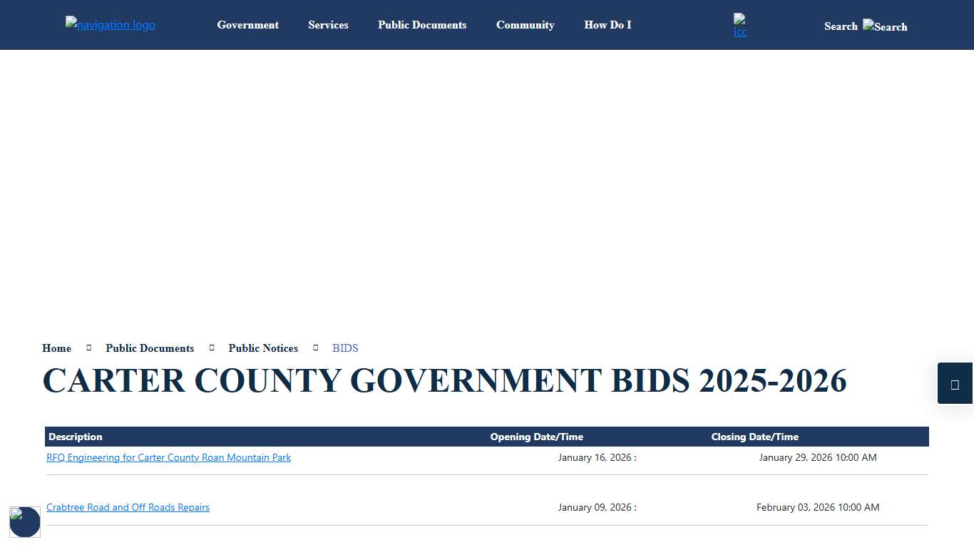 Carter County Government Bids 2025-2026